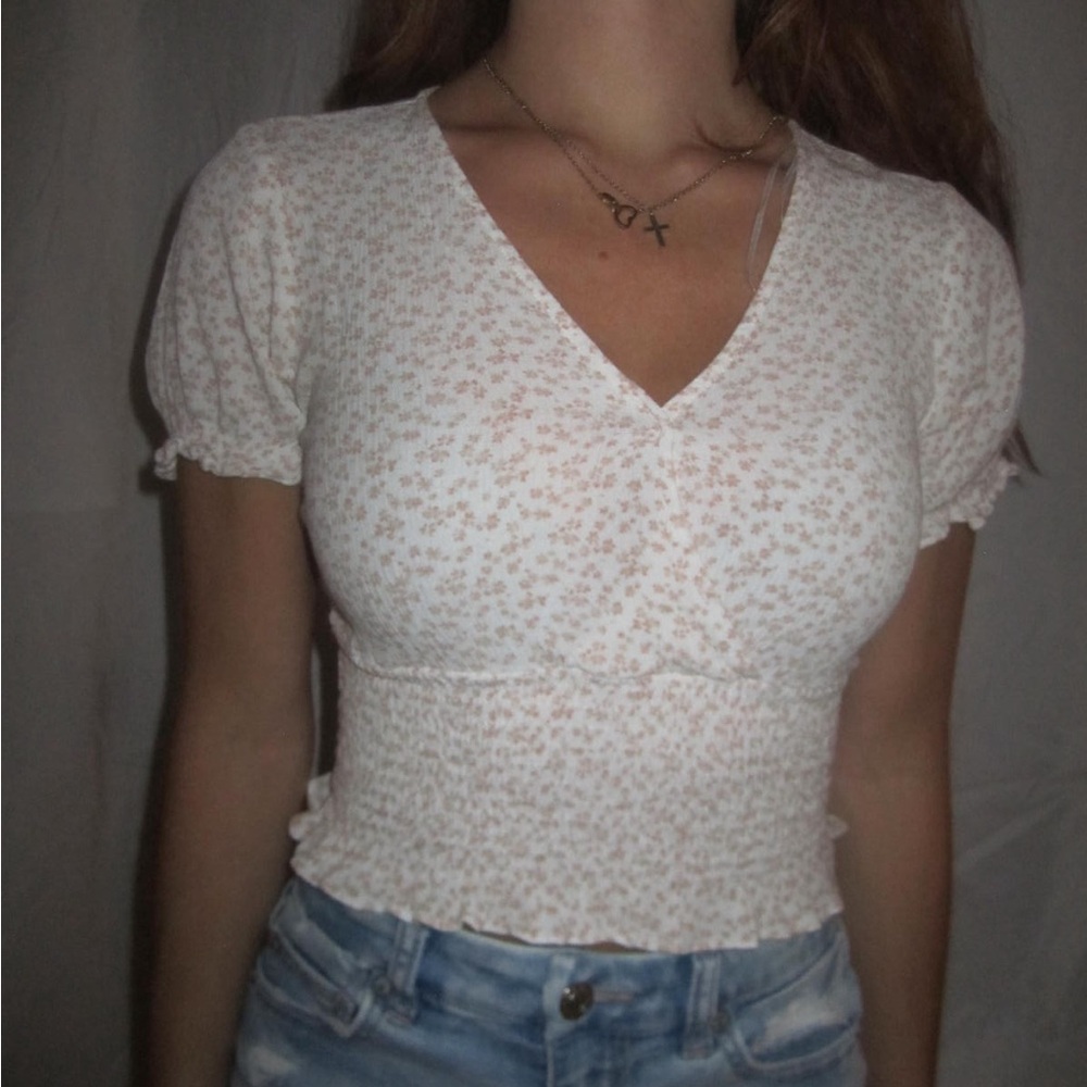 White Ruched Puff Sleeve Crop Blouse